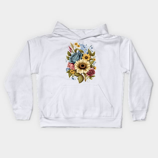 Botanical Floral Flowers Kids Hoodie by Sun Elk